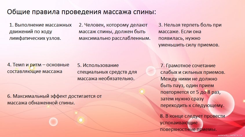 Особенности проведения массажа позвоночника